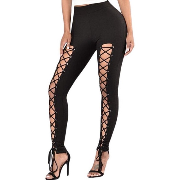 ✖️ Lace up black leggings ✖️✖️✖️NWT - Picture 1 of 8